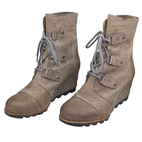 Sorel Women’s Joan Of Arctic Brown Leather Hidden Wedge Ankle Boot Size US 10 - Picture 4 of 10